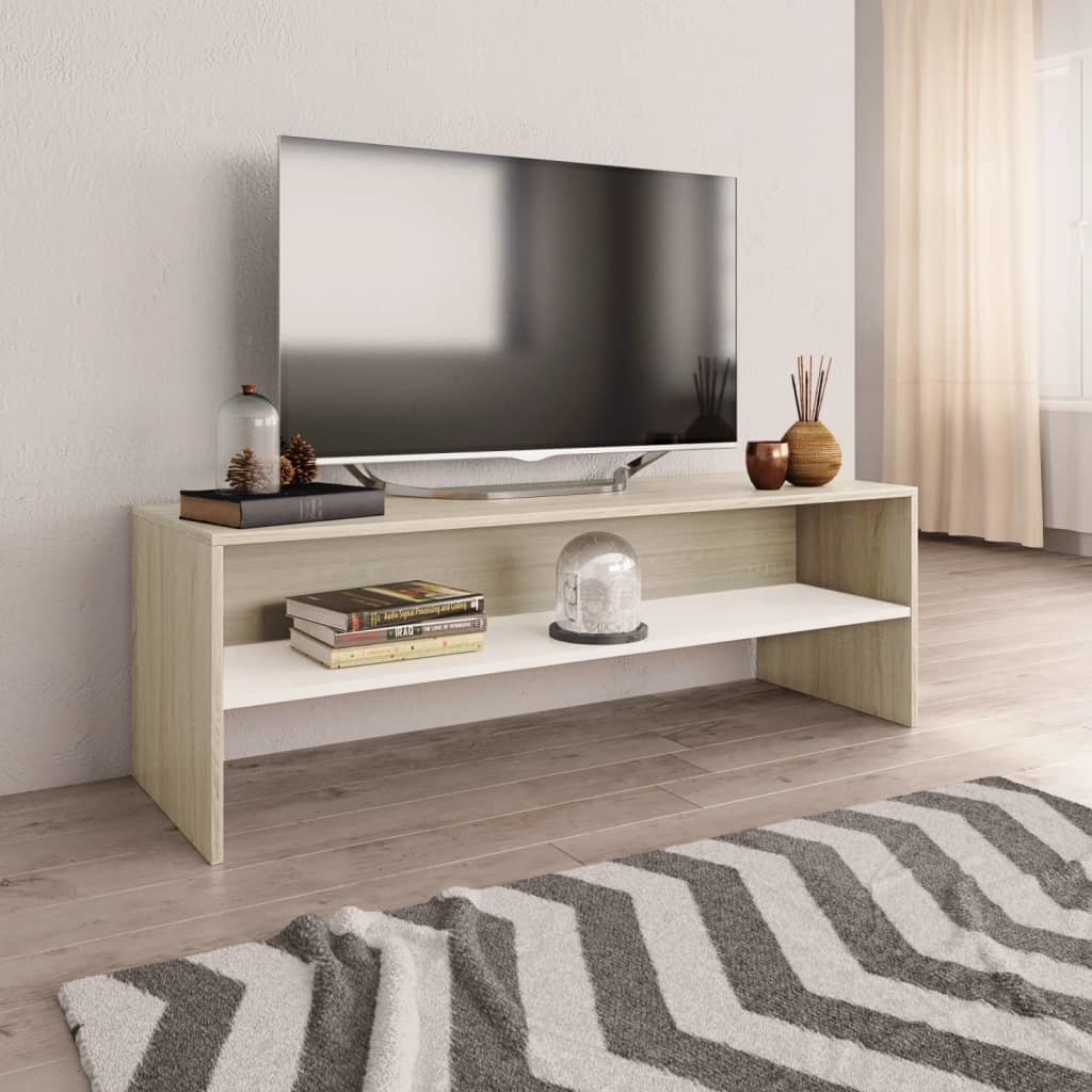 Tv-meubel 120x40x40 cm bewerkt hout wit en sonoma eikenkleurig