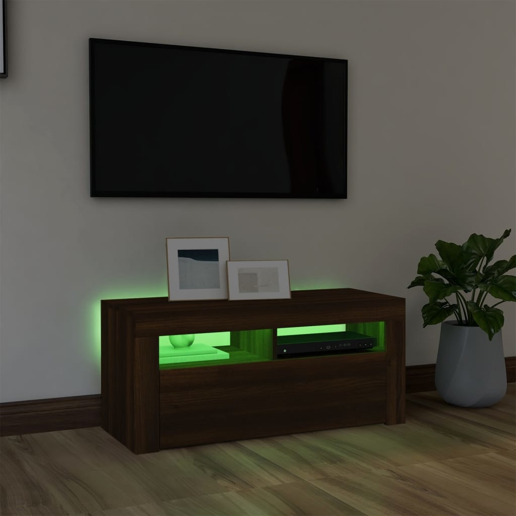 Tv-meubel met LED-verlichting 90x35x40 cm bruineikenkleurig