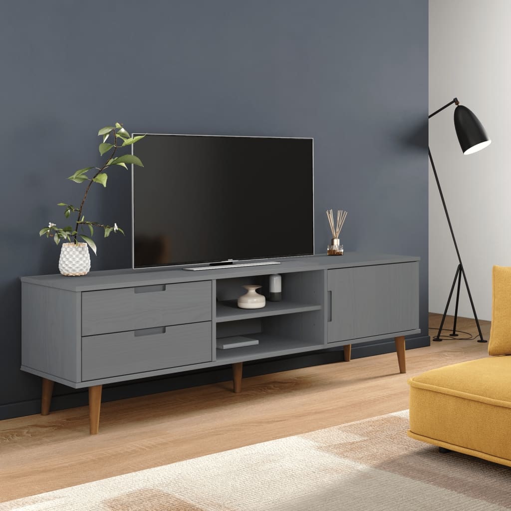 Tv-meubel MOLDE 158x40x49 cm massief grenenhout grijs