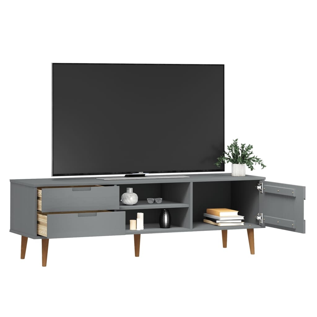 Tv-meubel MOLDE 158x40x49 cm massief grenenhout grijs