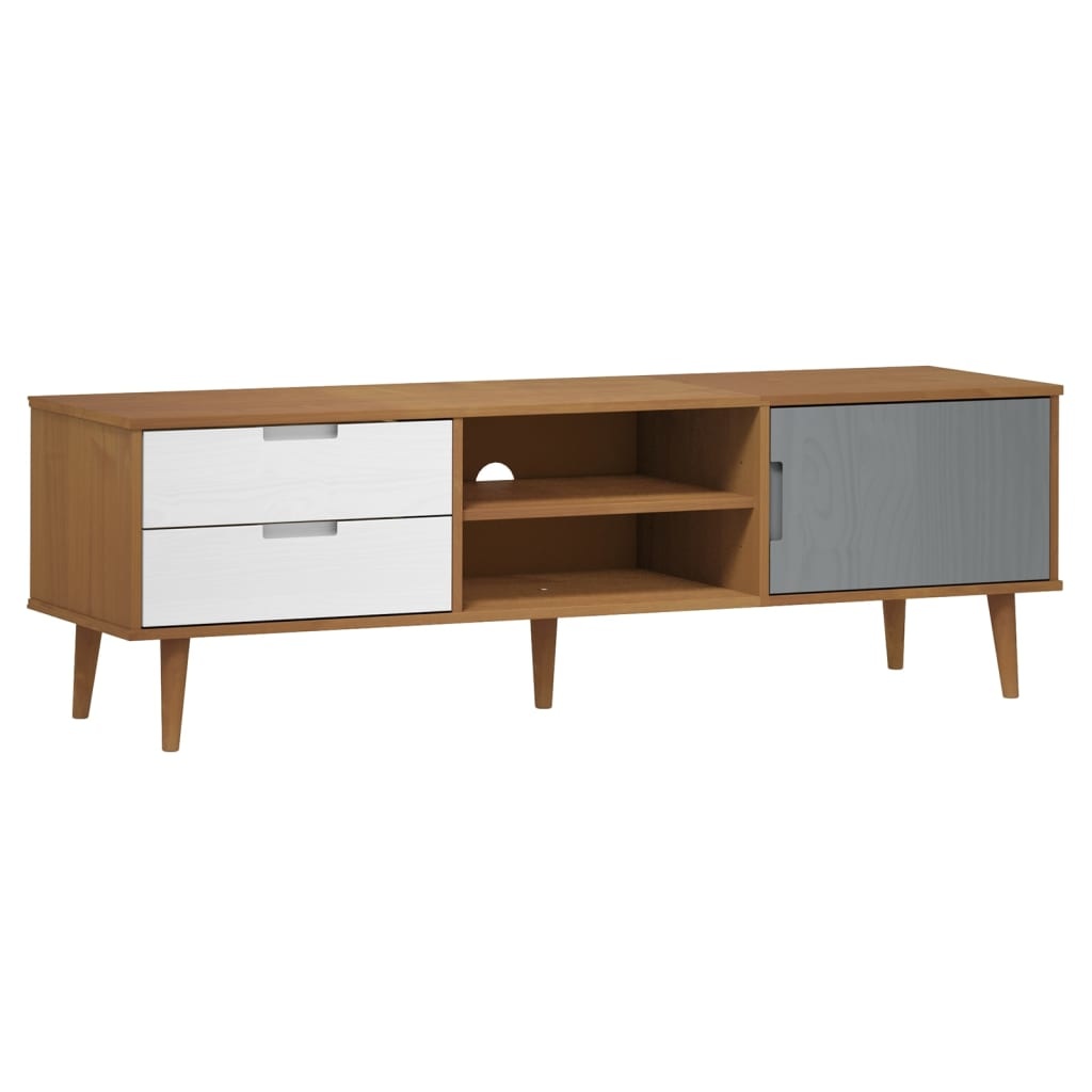 Tv-meubel MOLDE 158x40x49 cm massief grenenhout bruin