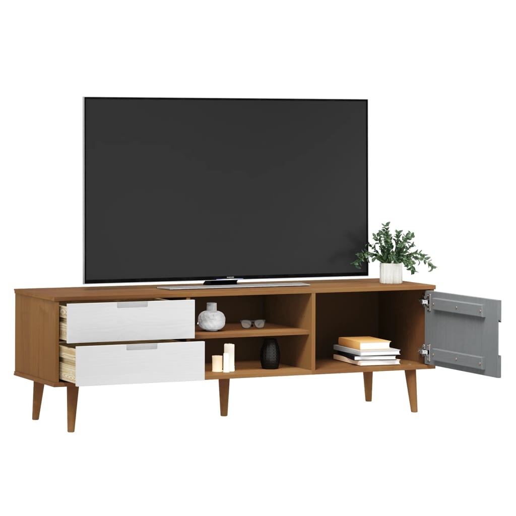 Tv-meubel MOLDE 158x40x49 cm massief grenenhout bruin