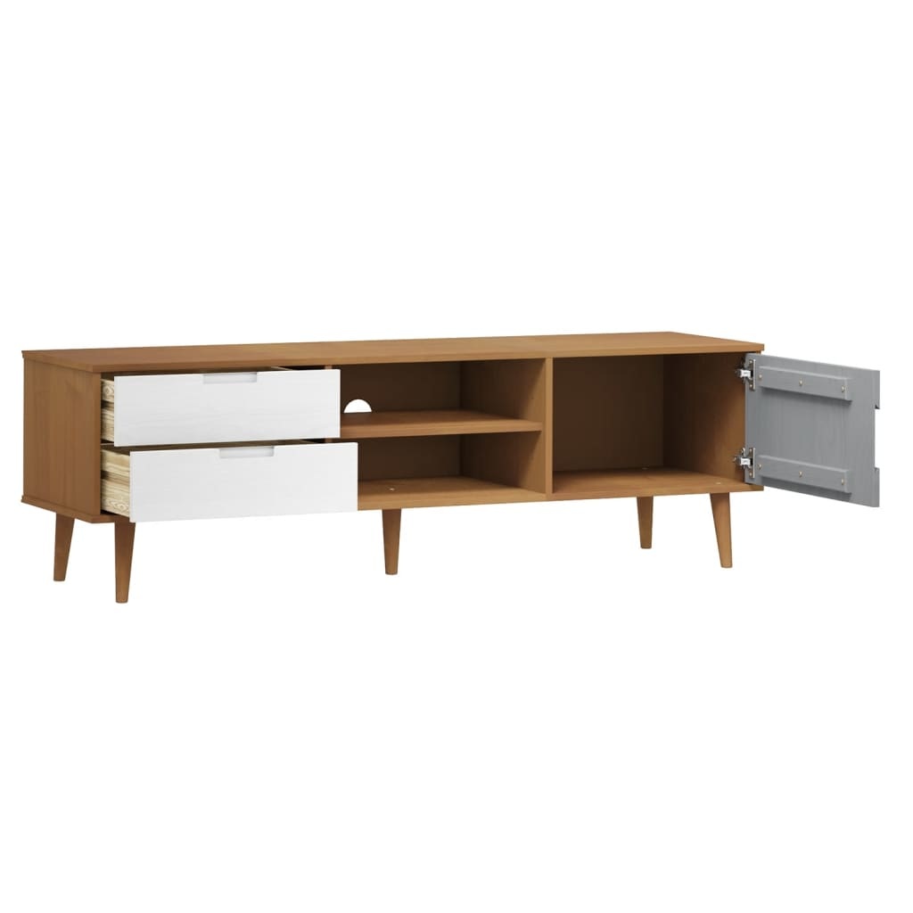 Tv-meubel MOLDE 158x40x49 cm massief grenenhout bruin