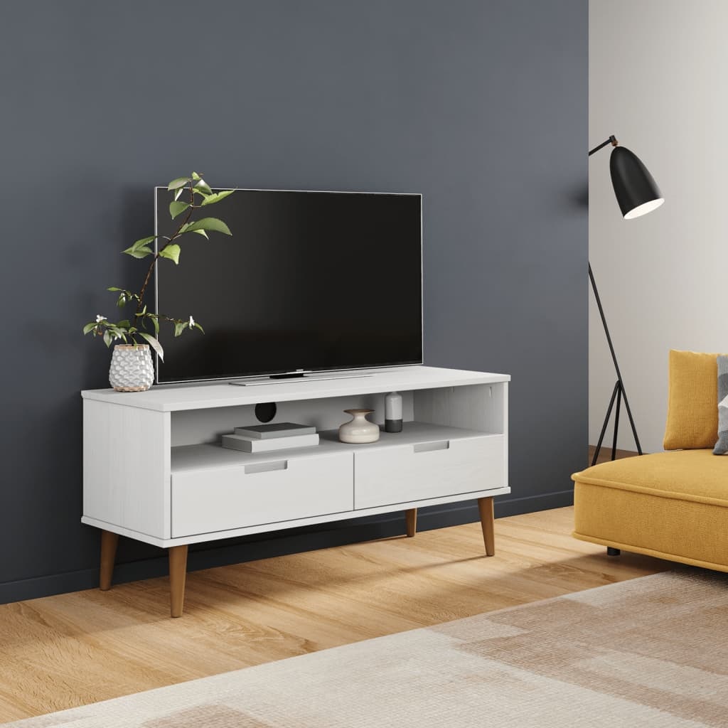 Tv-meubel MOLDE 106x40x49 cm massief grenenhout wit