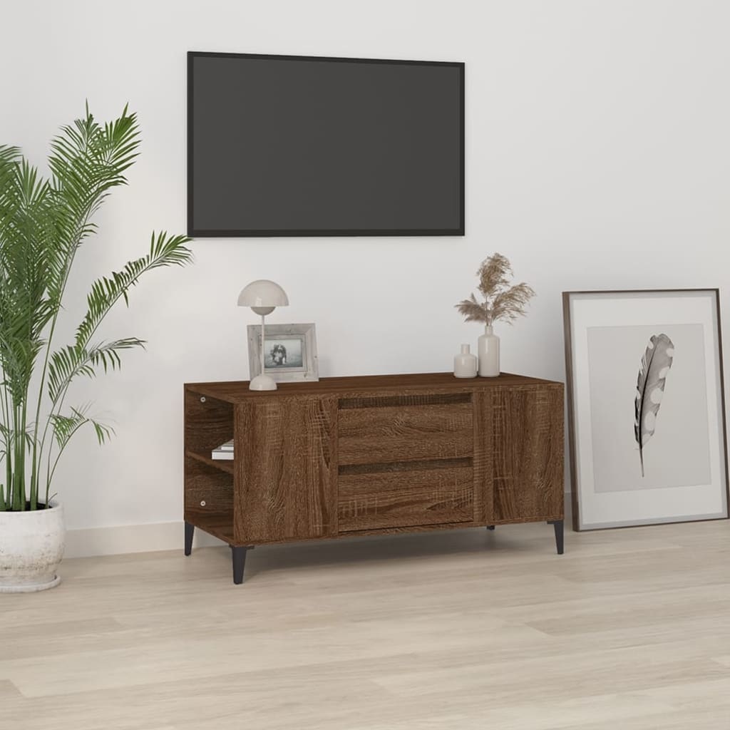 Tv-meubel 102x44,5x50 cm bewerkt hout bruineikenkleurig