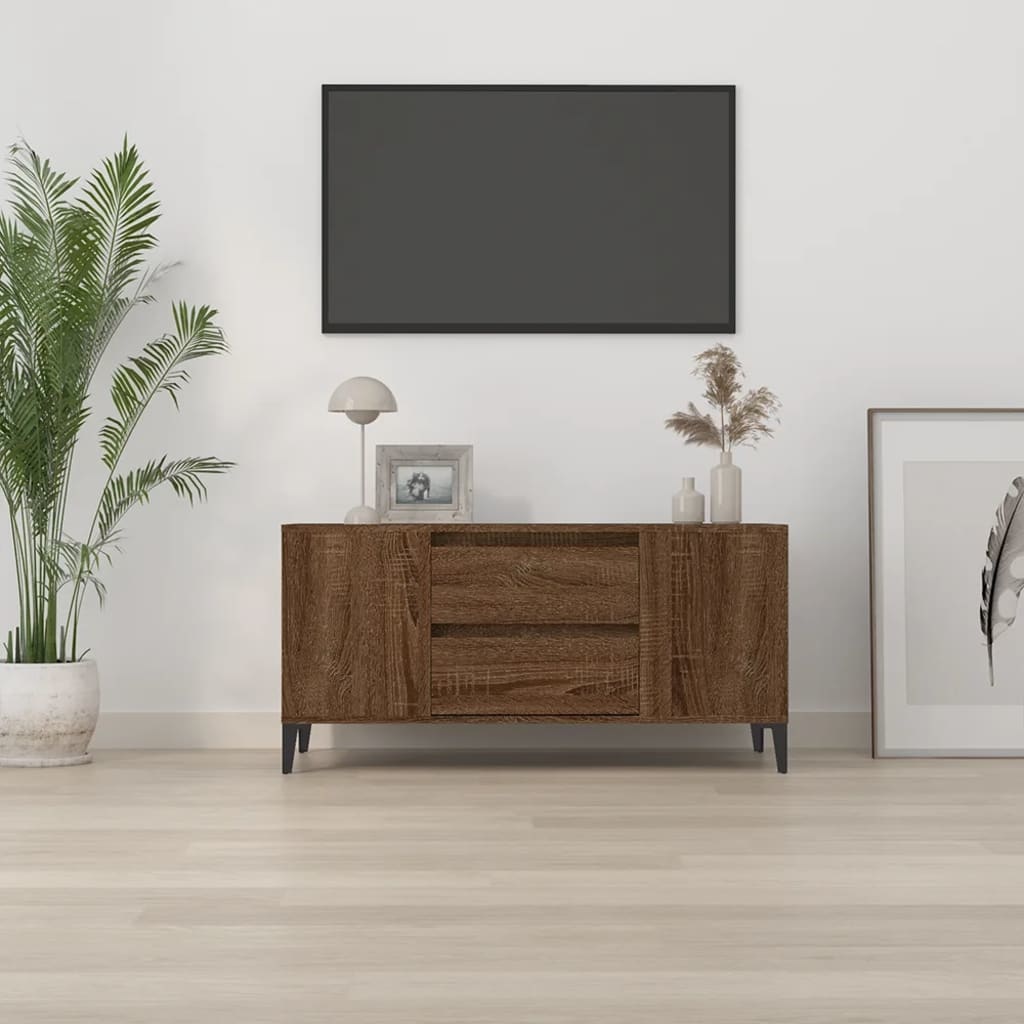 Tv-meubel 102x44,5x50 cm bewerkt hout bruineikenkleurig