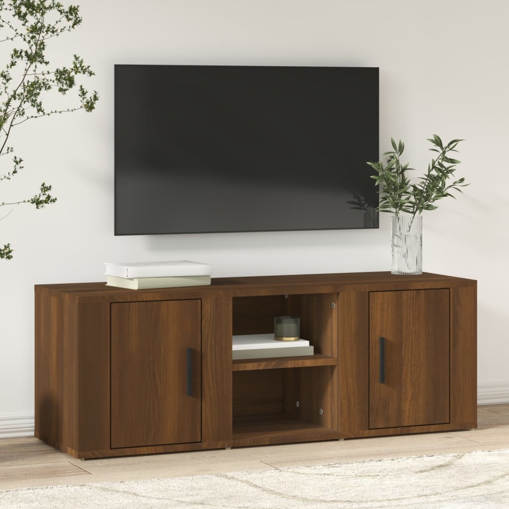 Tv-meubel 100x31,5x35 cm bewerkt hout bruineikenkleurig