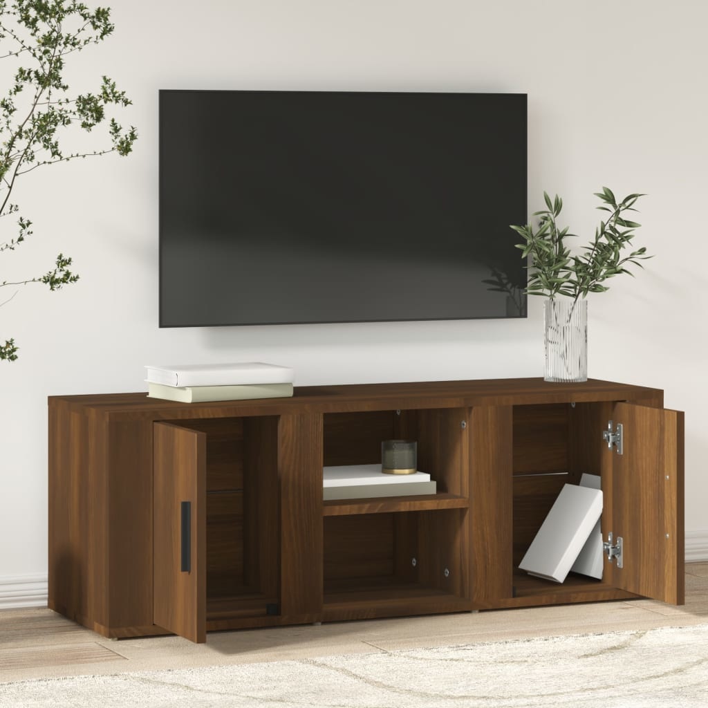 Tv-meubel 100x31,5x35 cm bewerkt hout bruineikenkleurig