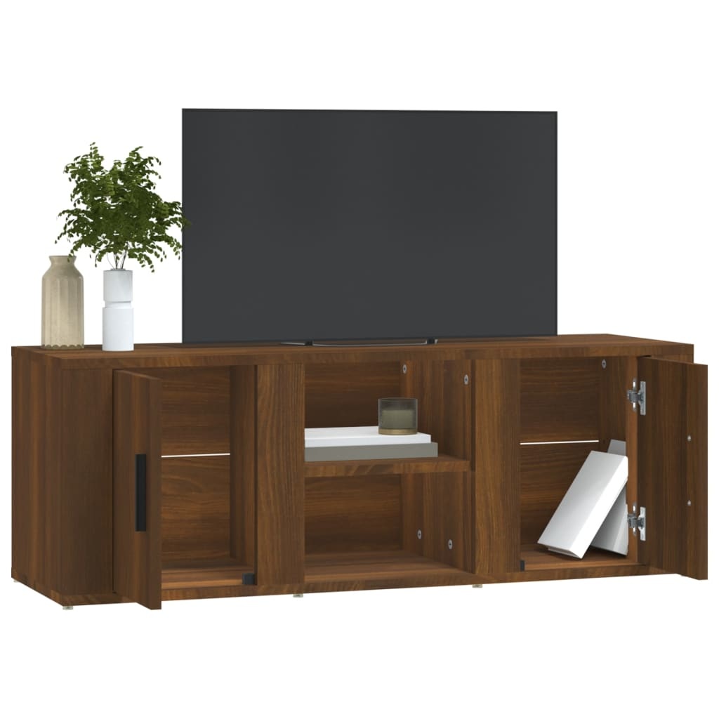 Tv-meubel 100x31,5x35 cm bewerkt hout bruineikenkleurig