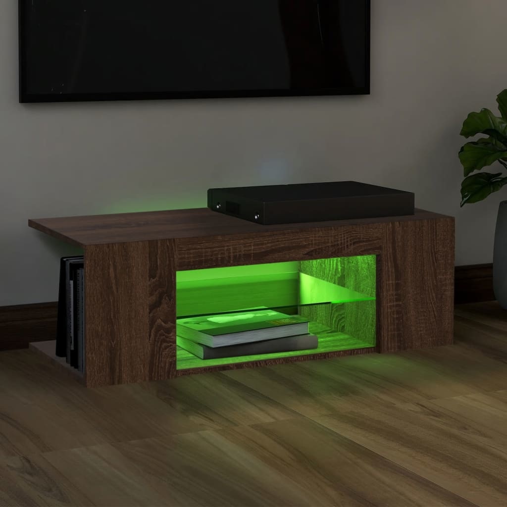 Tv-meubel met LED-verlichting 90x39x30 cm bruineikenkleurig