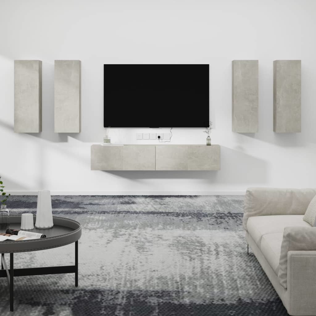 6-delige Tv-meubelset bewerkt hout betongrijs