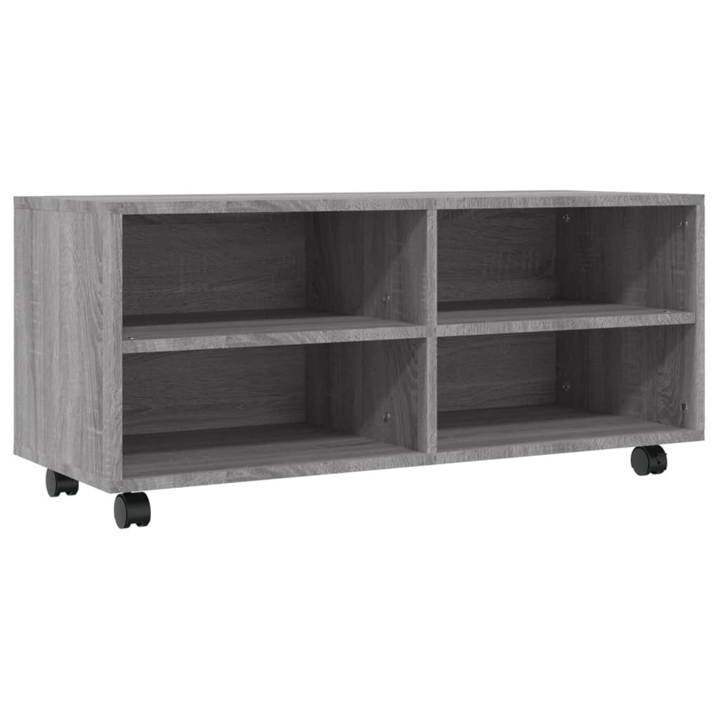 Tv-meubel met wieltjes 90x35x35 cm bewerkt hout grijs sonoma