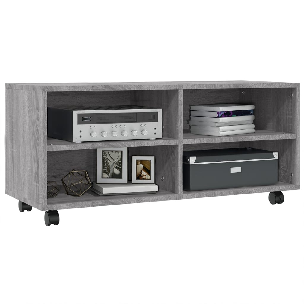 Tv-meubel met wieltjes 90x35x35 cm bewerkt hout grijs sonoma