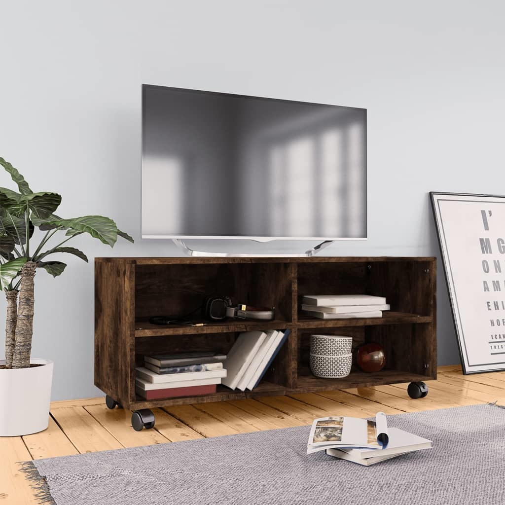 Manifesteren Sluimeren Afsnijden Tv-meubel met wieltjes 90x35x35 cm bewerkt hout gerookt eiken - TV meubel  Nederland