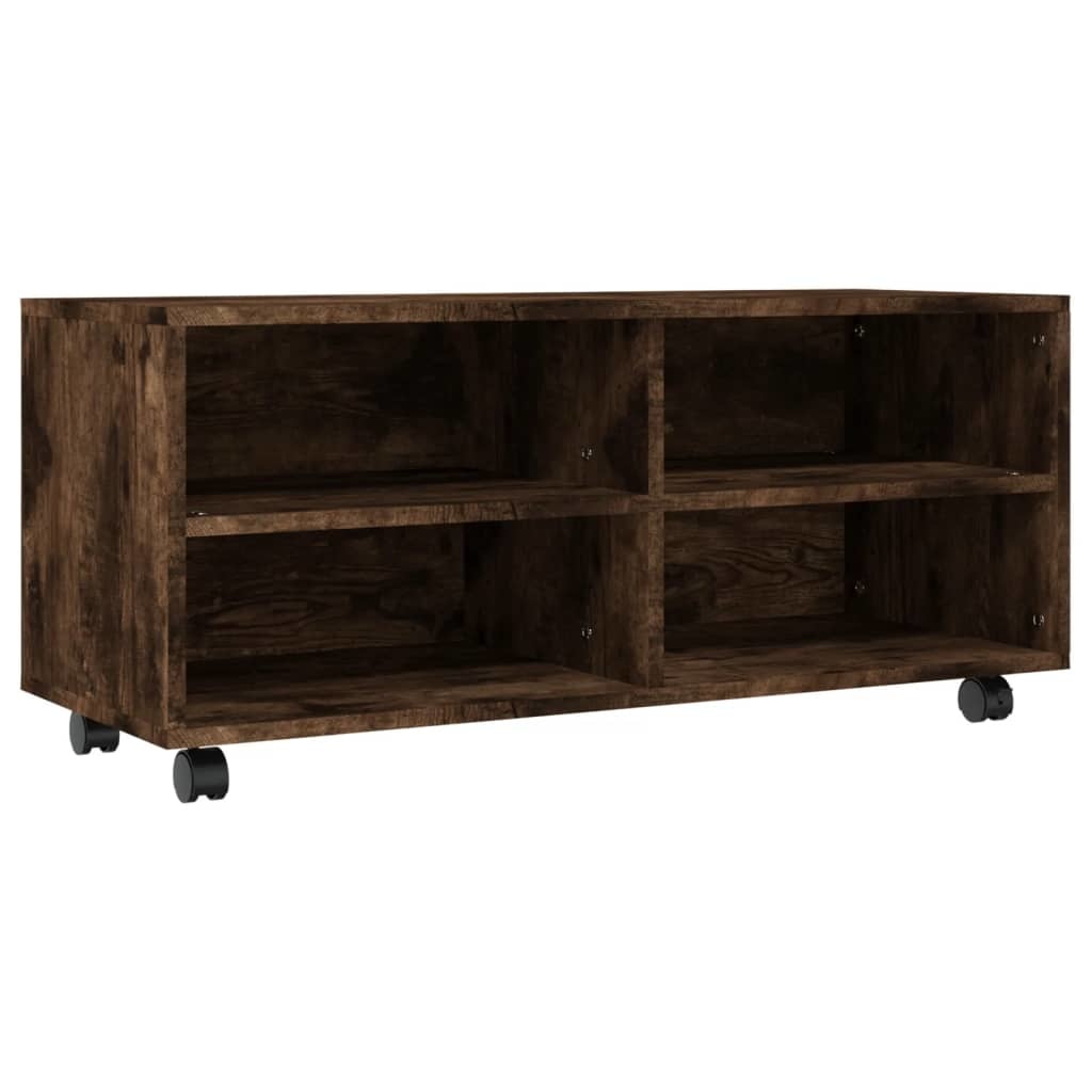 Tv-meubel met wieltjes 90x35x35 cm bewerkt hout gerookt eiken