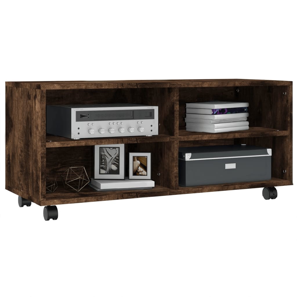 Tv-meubel met wieltjes 90x35x35 cm bewerkt hout gerookt eiken