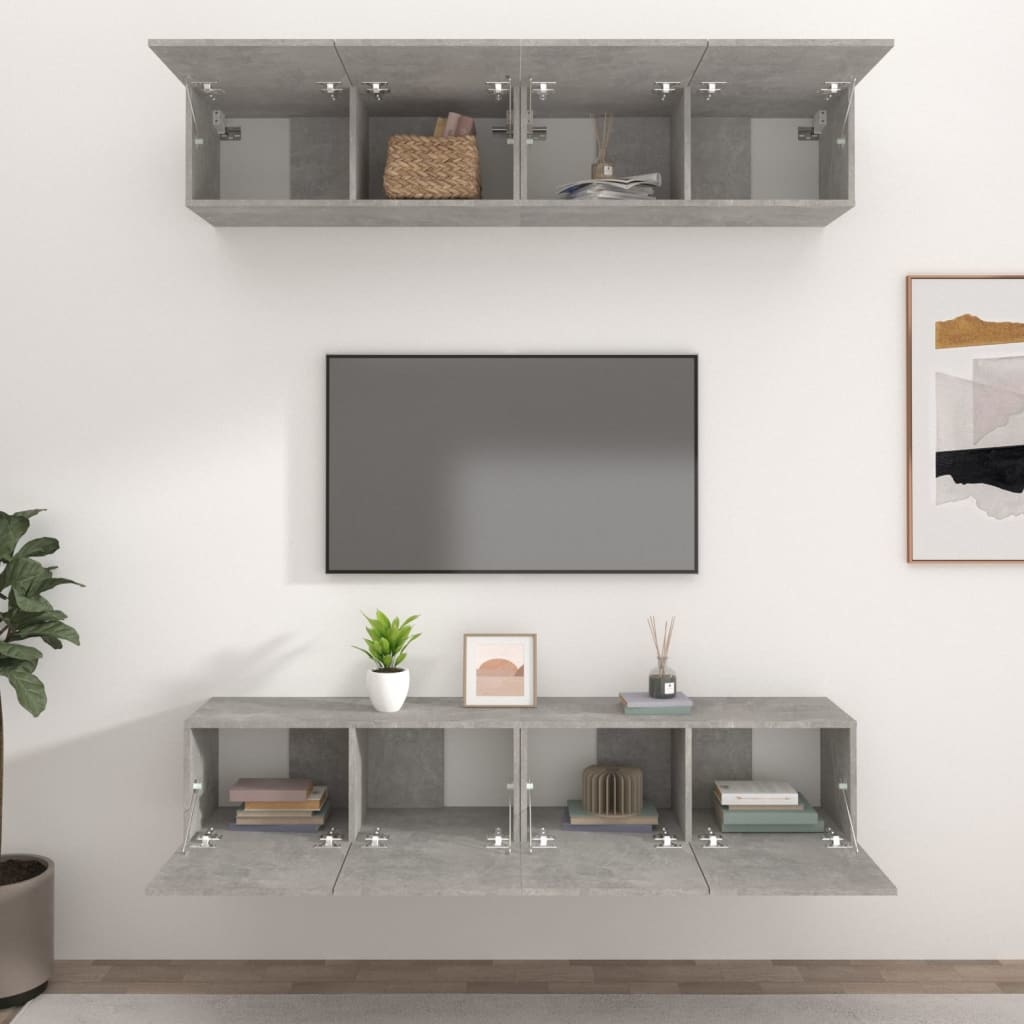 Tv-meubelen 4 st 80x30x30 cm bewerkt hout betongrijs