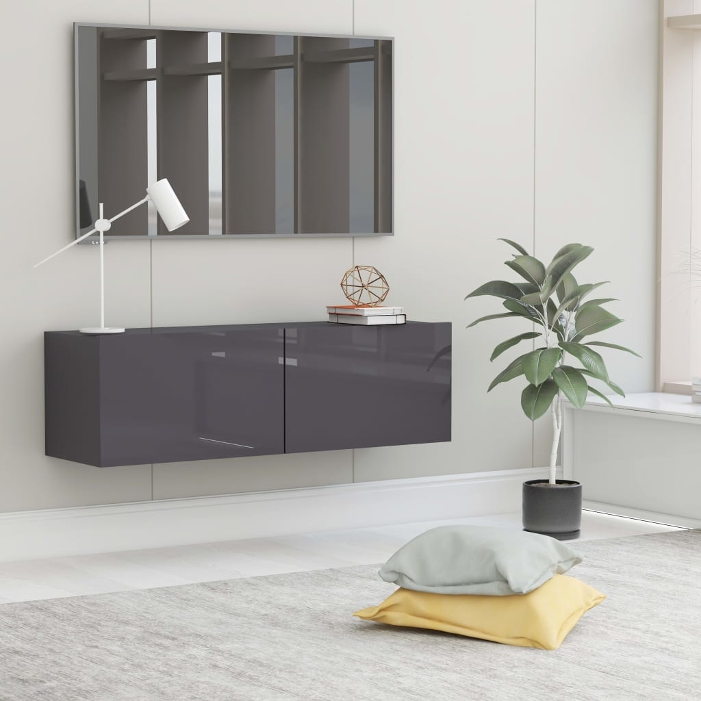 Tv-meubel 100x30x30 cm bewerkt hout hoogglans grijs
