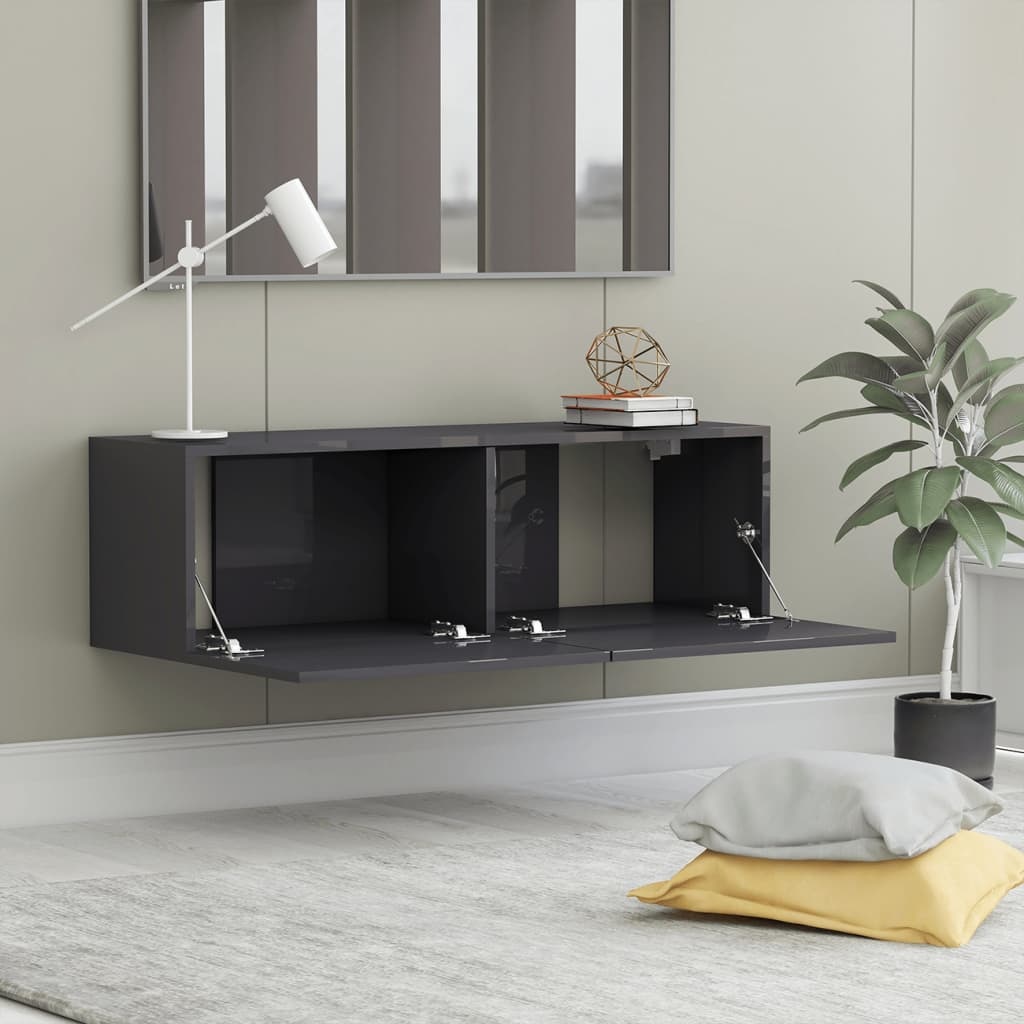 Tv-meubel 100x30x30 cm bewerkt hout hoogglans grijs