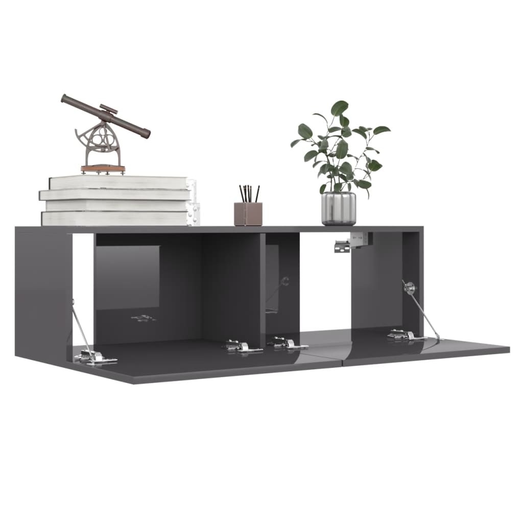 Tv-meubel 100x30x30 cm bewerkt hout hoogglans grijs