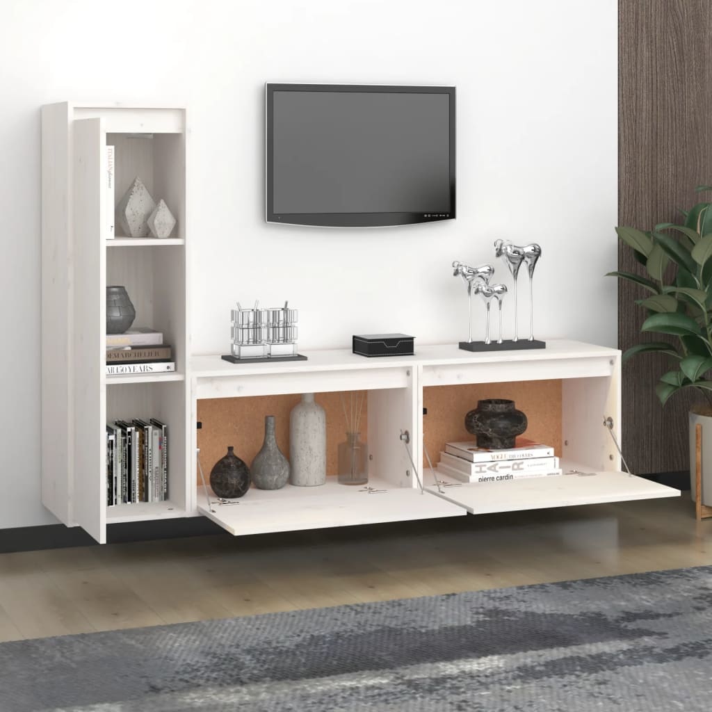 Tv-meubelen 3 st massief grenenhout wit