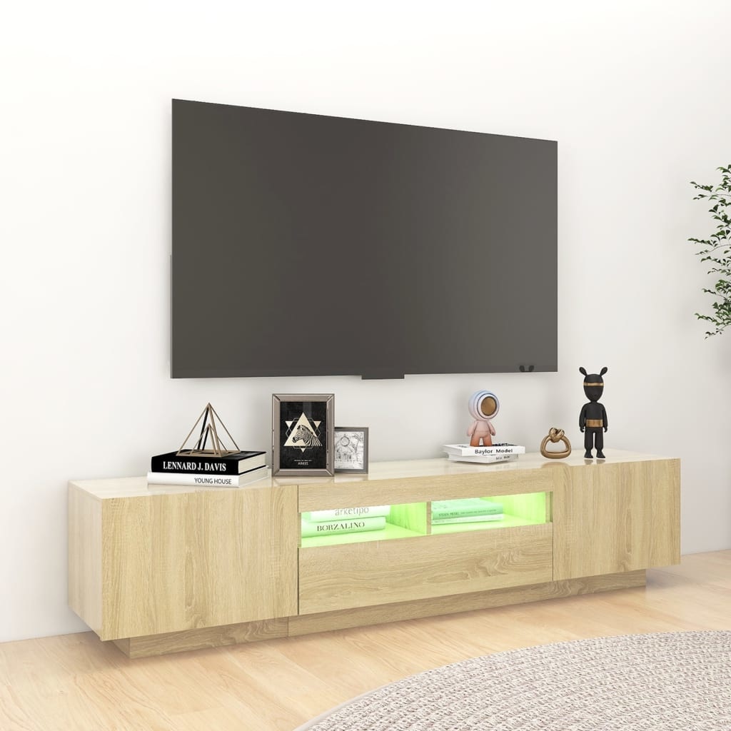 Tv-meubel met LED-verlichting 180x35x40 cm sonoma eikenkleurig