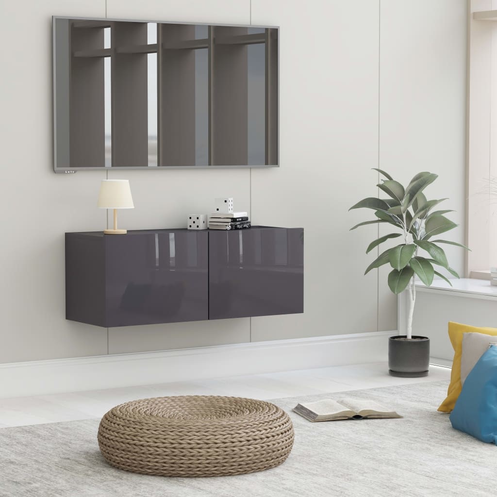 Tv-meubel 80x30x30 cm bewerkt hout hoogglans grijs
