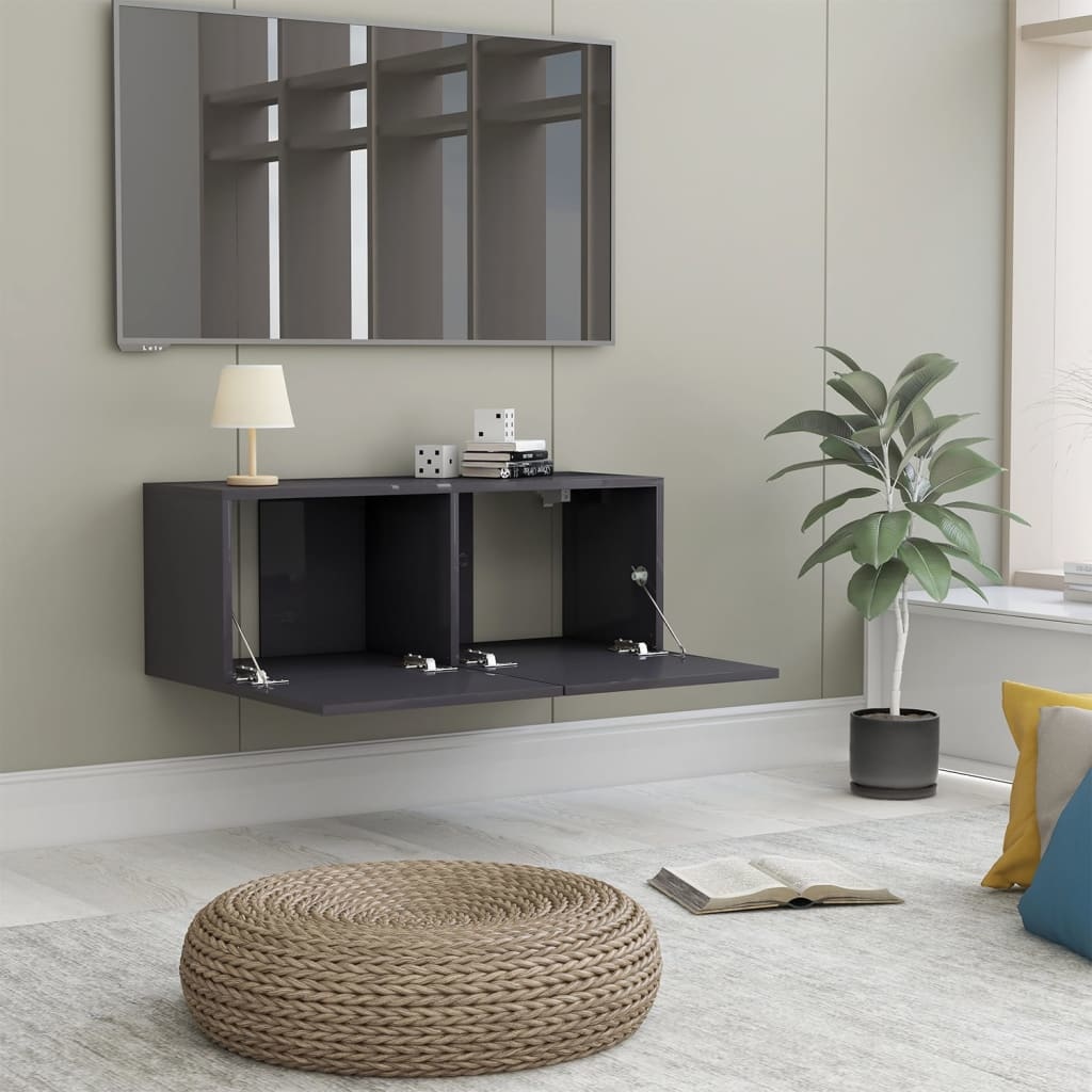 Tv-meubel 80x30x30 cm bewerkt hout hoogglans grijs