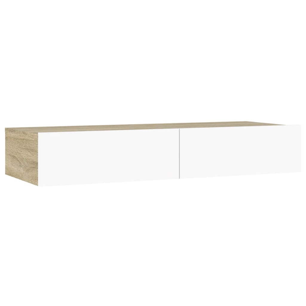 Tv-meubel met LED-verlichting 90x35x15,5 cm wit en sonoma eiken