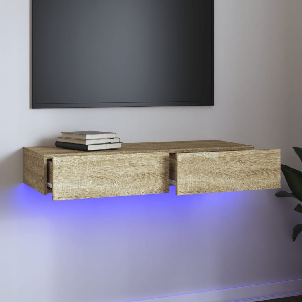 Tv-meubel met LED-verlichting 90x35x15,5 cm sonoma eikenkleurig