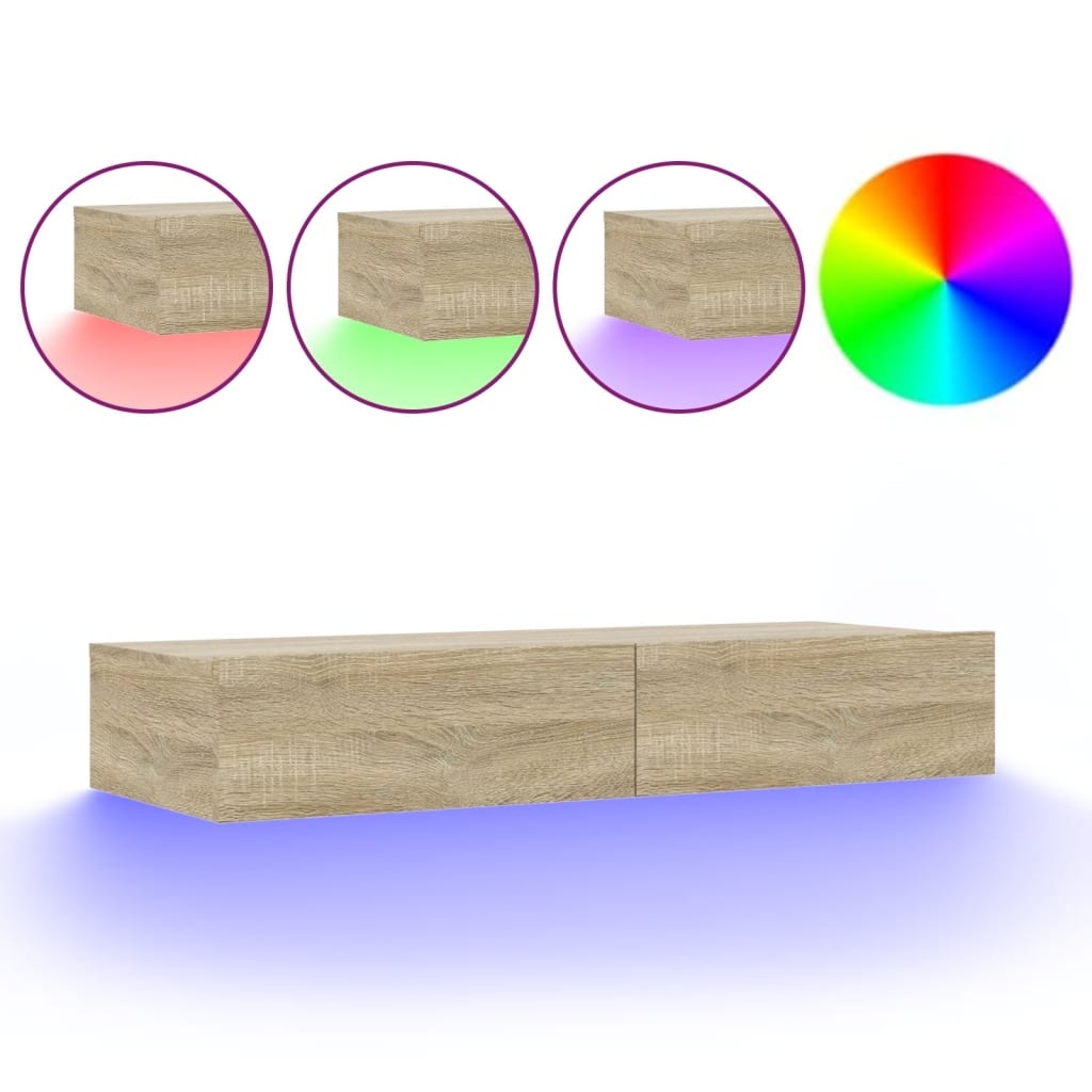 Tv-meubel met LED-verlichting 90x35x15,5 cm sonoma eikenkleurig
