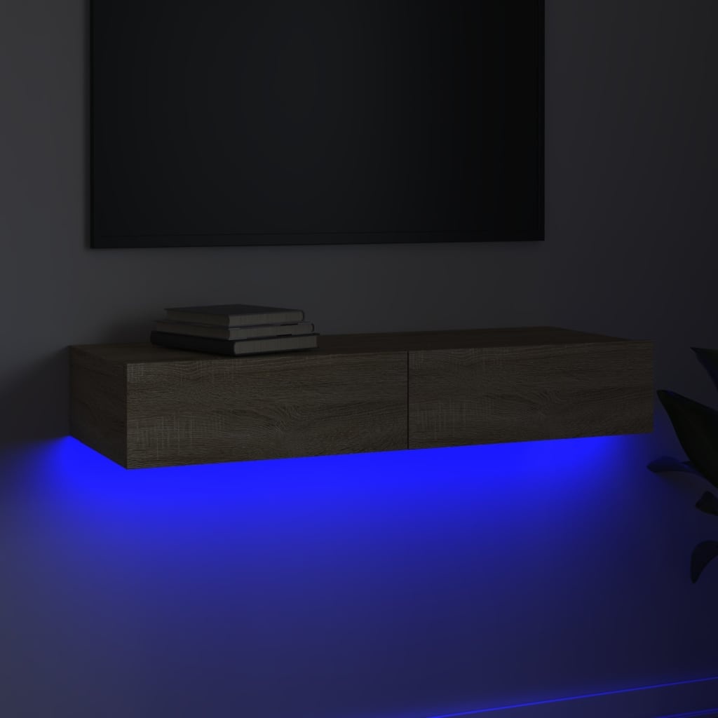 Tv-meubel met LED-verlichting 90x35x15,5 cm sonoma eikenkleurig