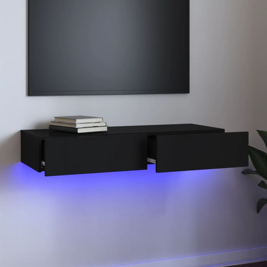 Tv-meubel met LED-verlichting 90x35x15,5 cm zwart