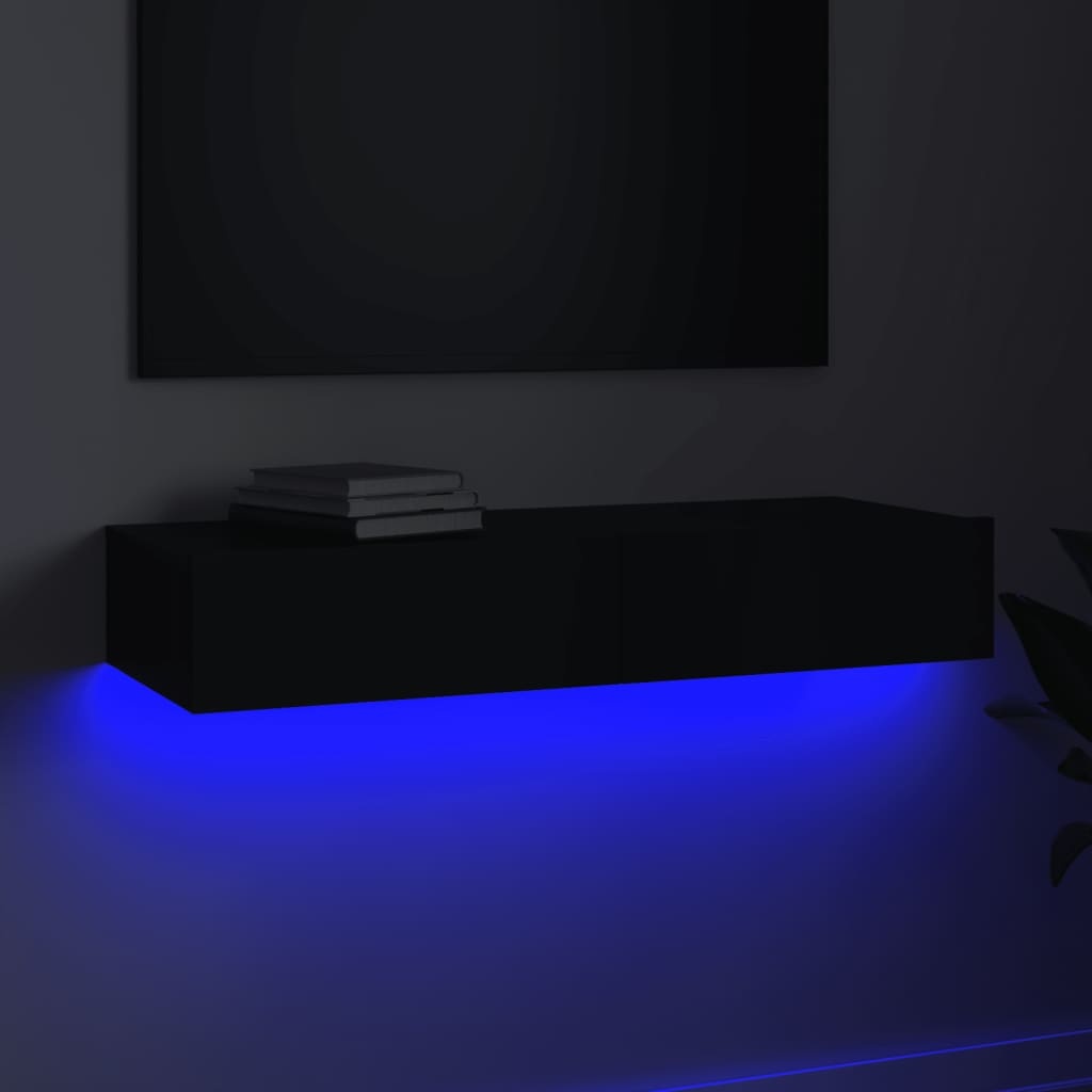 Tv-meubel met LED-verlichting 90x35x15,5 cm zwart