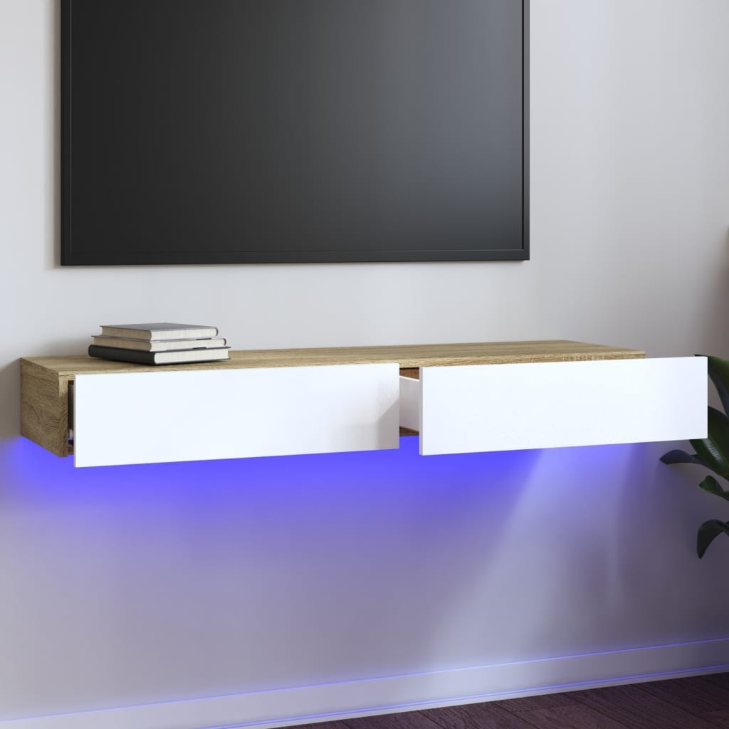 Tv-meubel met LED-verlichting 120x35x15,5 cm wit sonoma eiken