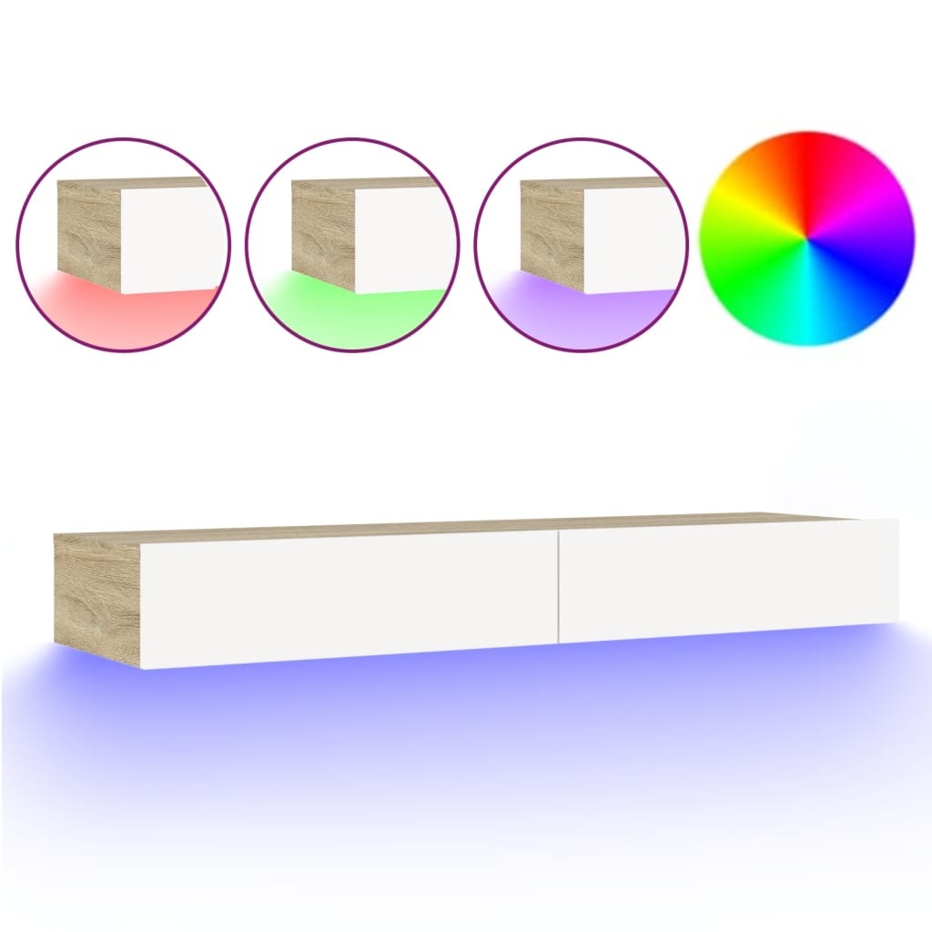 Tv-meubel met LED-verlichting 120x35x15,5 cm wit sonoma eiken