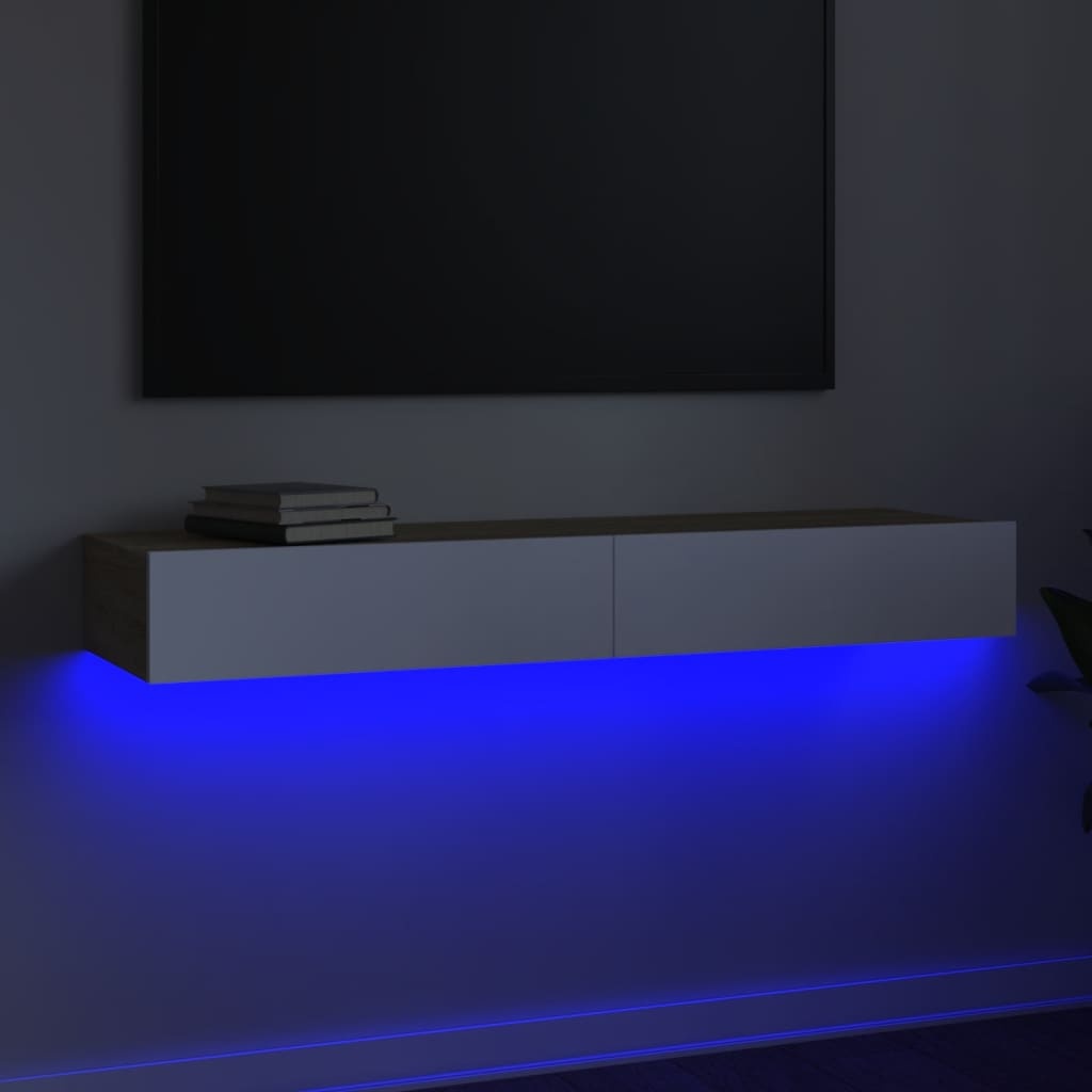 Tv-meubel met LED-verlichting 120x35x15,5 cm wit sonoma eiken