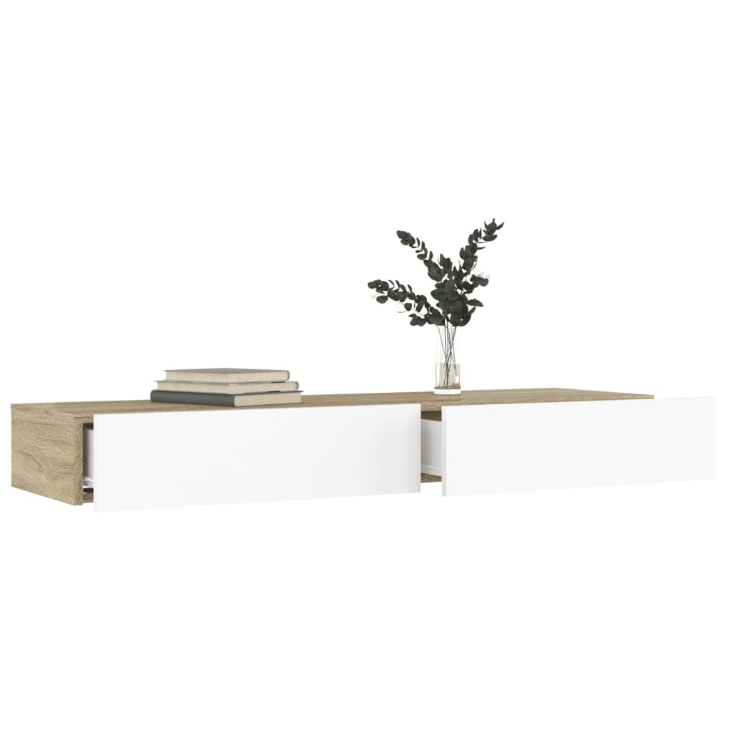 Tv-meubel met LED-verlichting 120x35x15,5 cm wit sonoma eiken