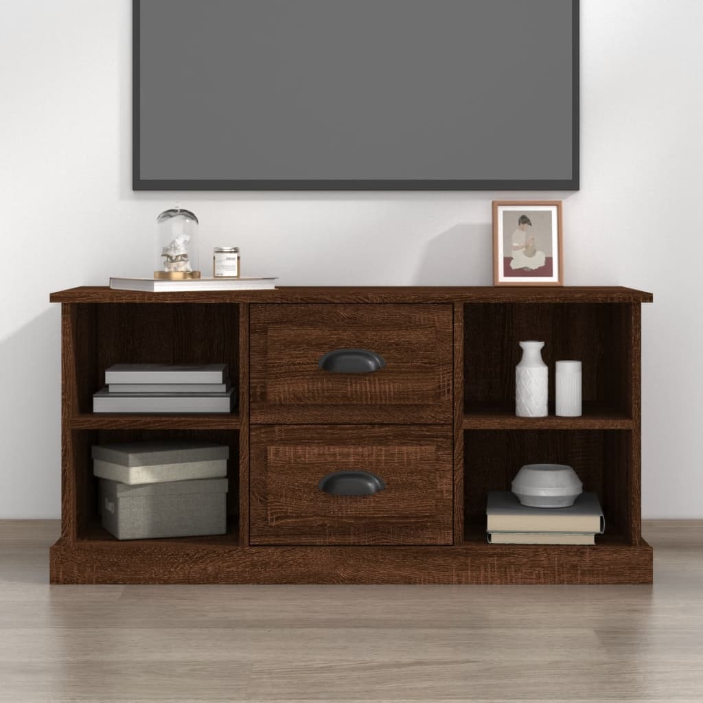 Tv-meubel 99,5x35,5x48 cm bewerkt hout bruineikenkleurig
