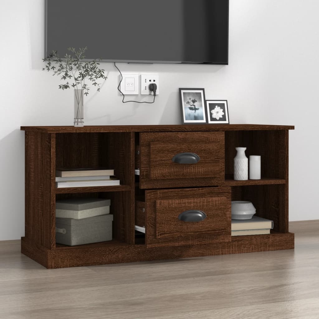 Tv-meubel 99,5x35,5x48 cm bewerkt hout bruineikenkleurig