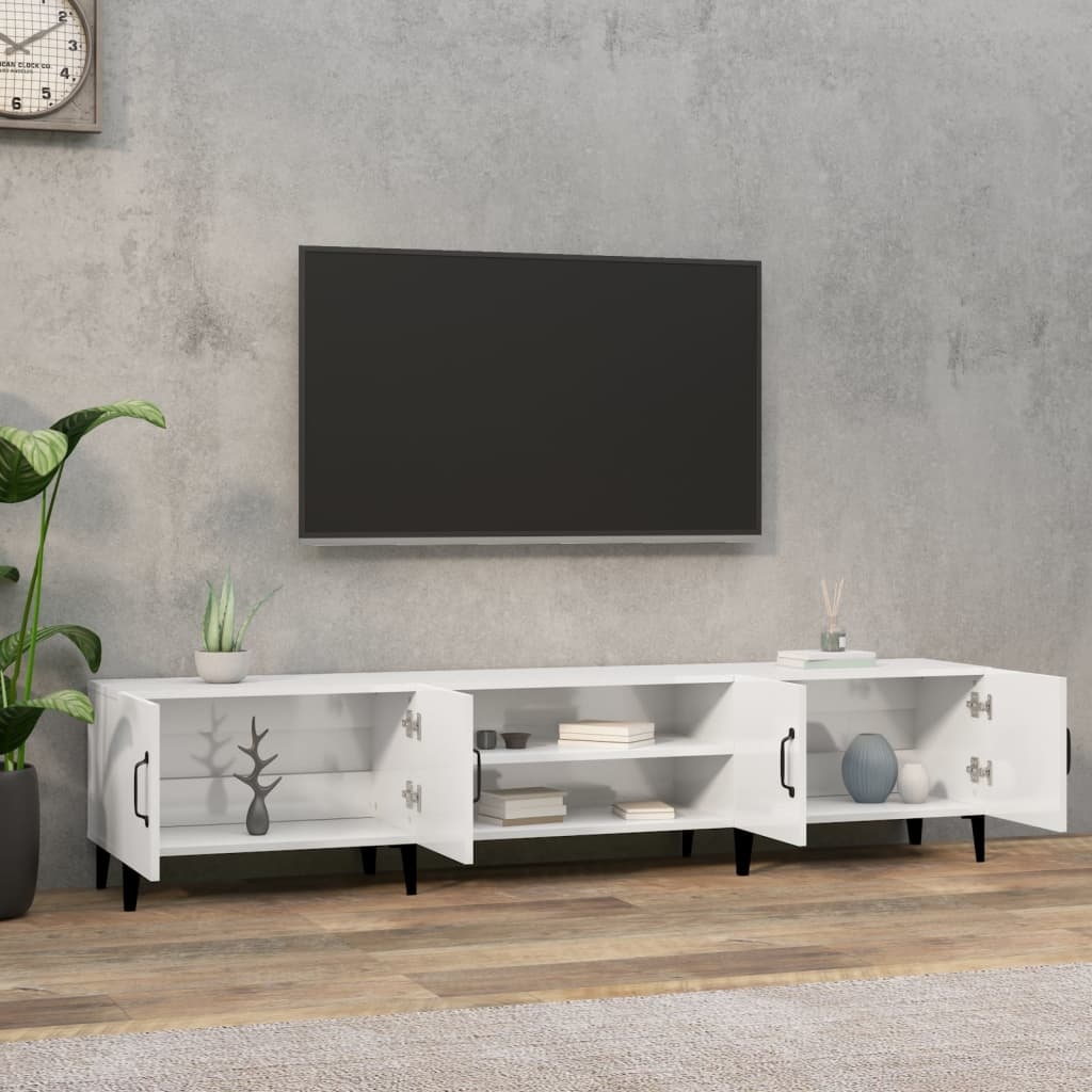 Tv-meubel 180x31,5x40 cm bewerkt hout hoogglans wit