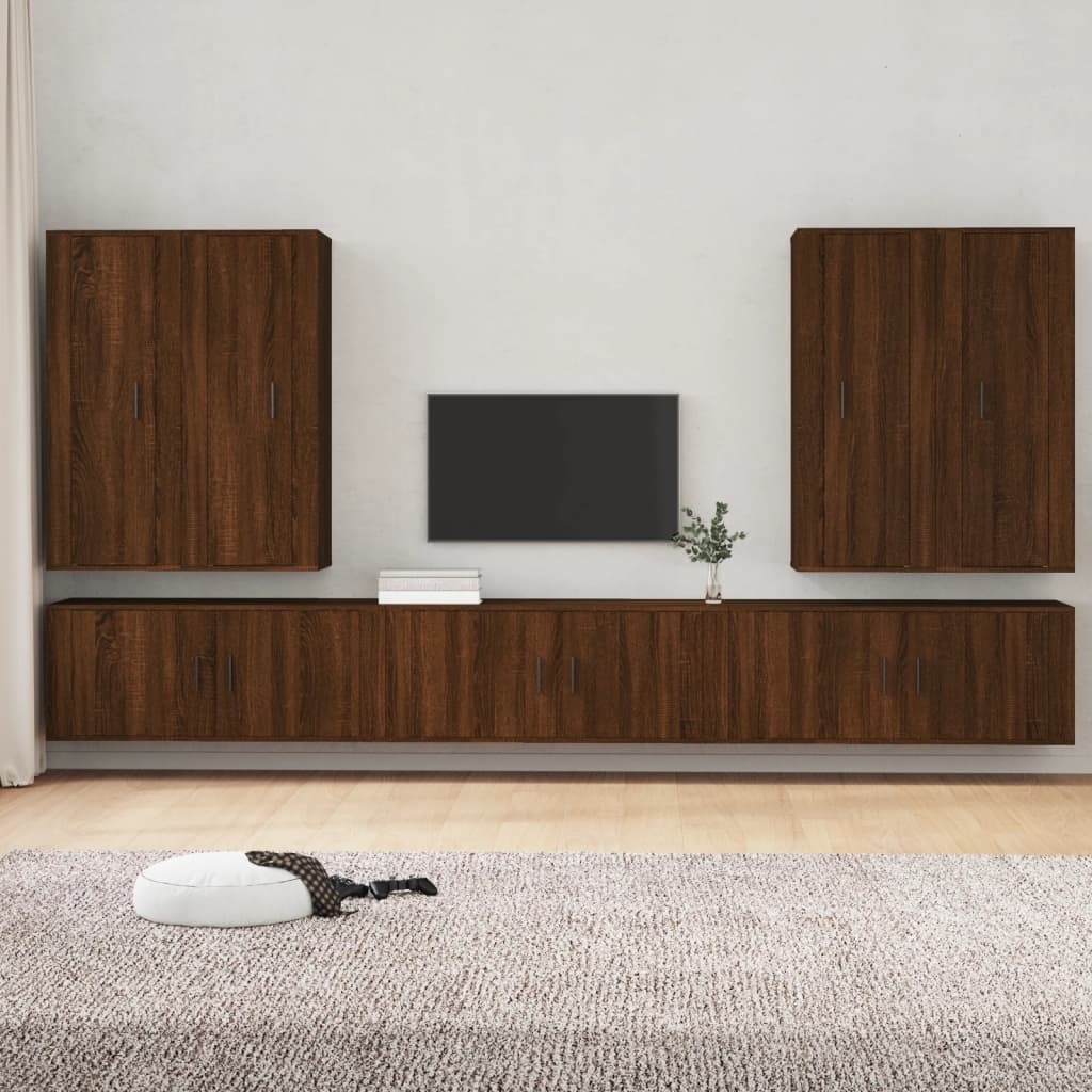 7-delige Tv-meubelset bewerkt hout bruineikenkleurig