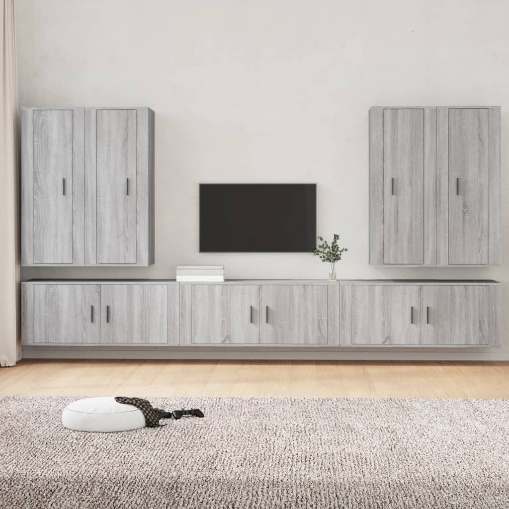 7-delige Tv-meubelset bewerkt hout grijs sonoma eikenkleurig