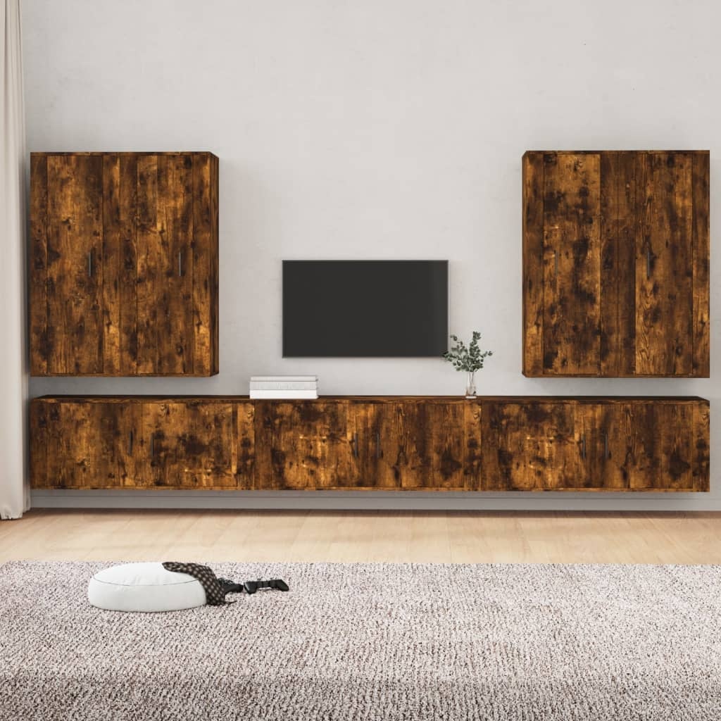 7-delige Tv-meubelset bewerkt hout gerookt eikenkleurig