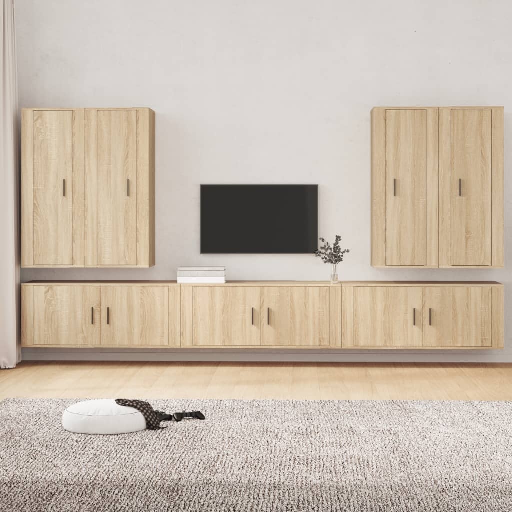 7-delige Tv-meubelset bewerkt hout sonoma eikenkleurig