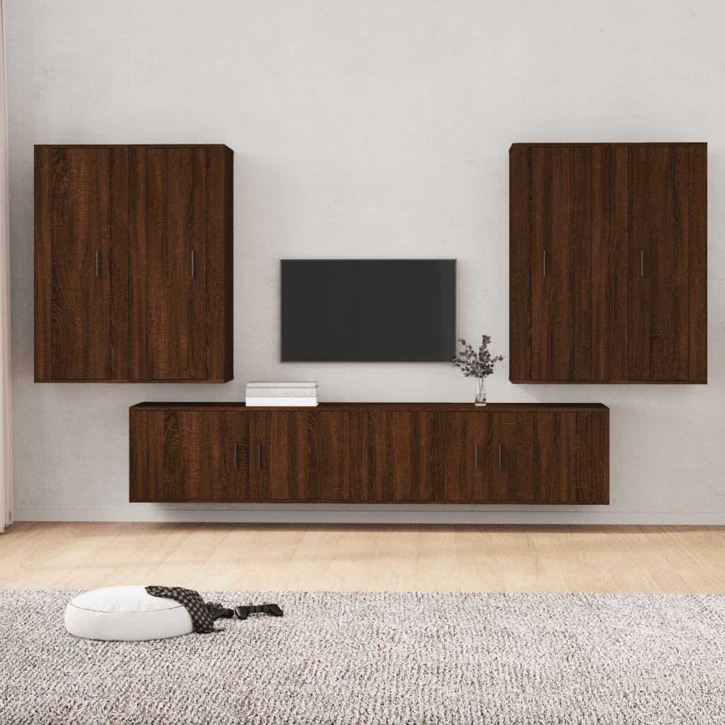6-delige Tv-meubelset bewerkt hout bruineikenkleurig