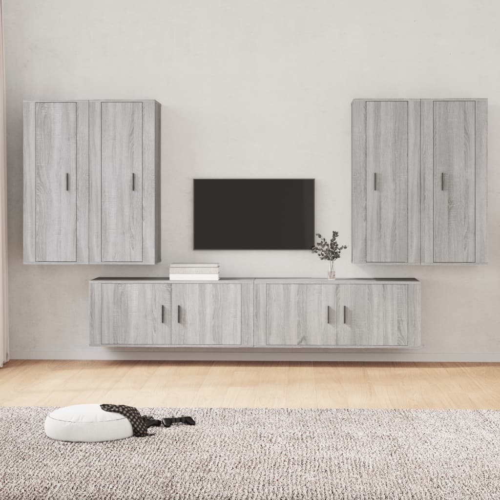 6-delige Tv-meubelset bewerkt hout grijs sonoma eikenkleurig