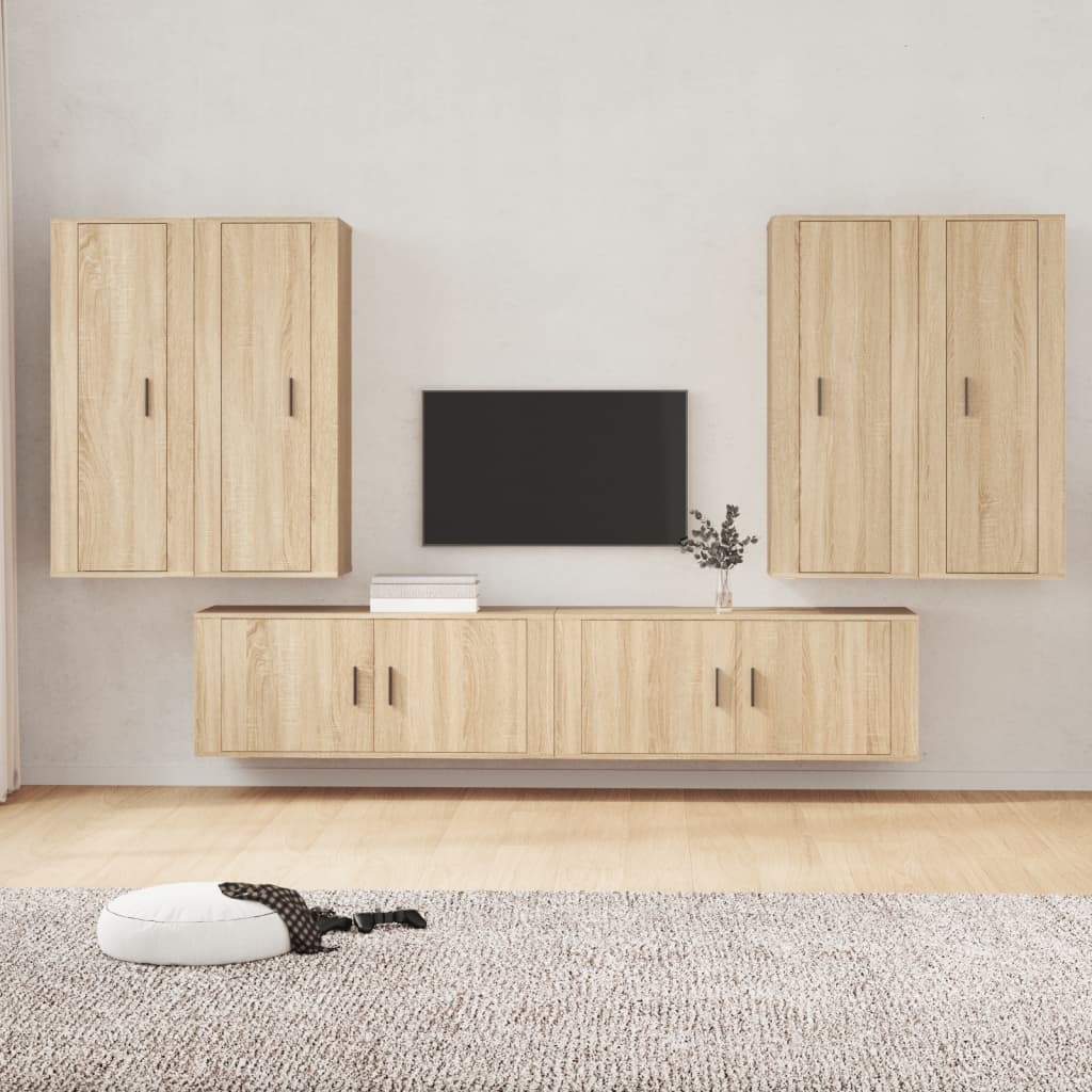 6-delige Tv-meubelset bewerkt hout sonoma eikenkleurig