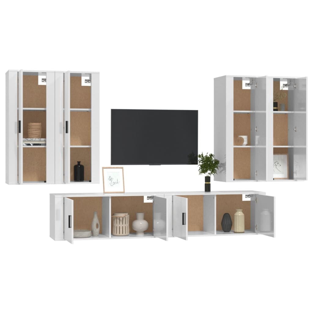 6-delige Tv-meubelset bewerkt hout hoogglans wit