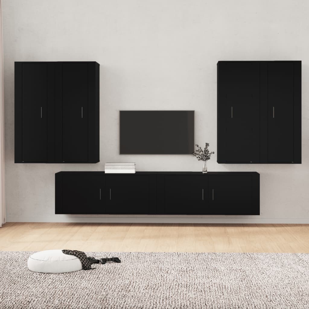6-delige Tv-meubelset bewerkt hout zwart